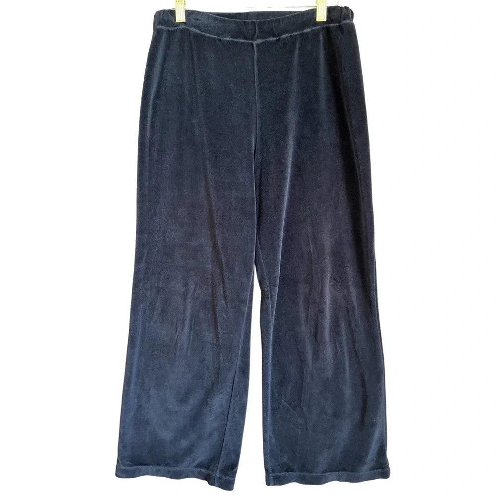 J Jill Pants Womens SP Black Velour Stretch Elastic Waist Wide Leg Cozy Casual